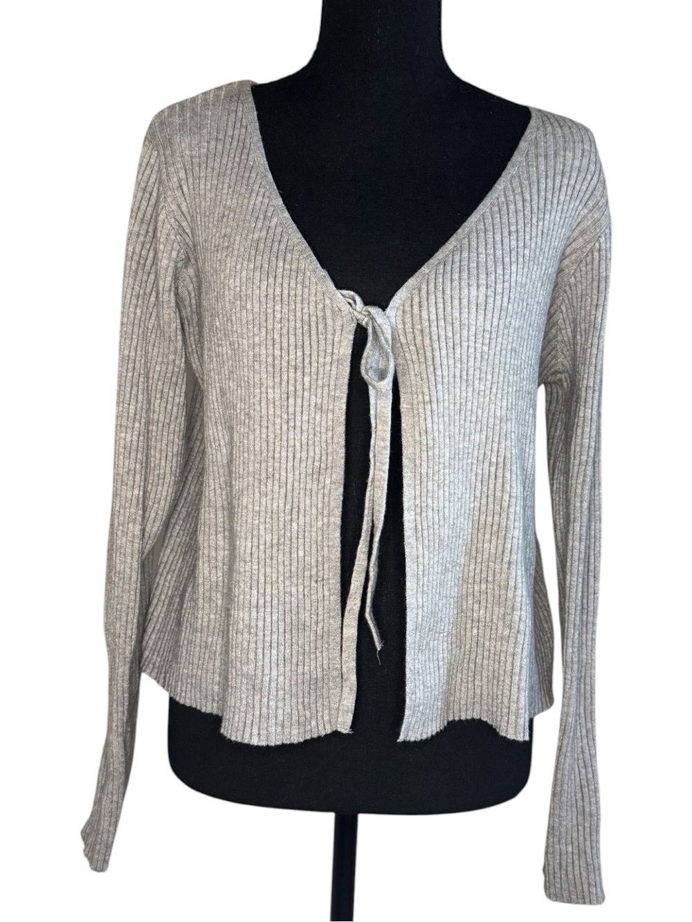Sincerely Jules Light Gray Ribbed Tie-Front Cardigan
